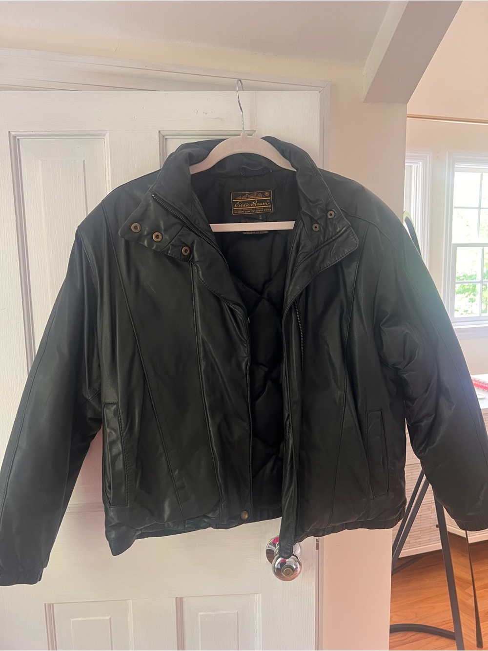 Eddie Bauer Black Quilted-Lined Leather Jacket
